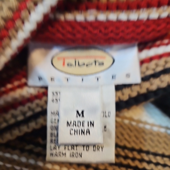 Talbots Striped Turtleneck Sweater Rolled Hem  womens Medium Red Black - Picture 2 of 11